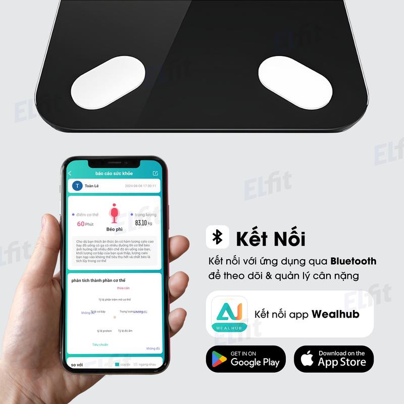 Cân Sức Khỏe Điện Tử Thông Min Kèm Pin Phân Tích Chỉ Số Cơ Thể Kết Nối Bluetooth Kiểu Dáng Hiện Đại Nhỏ Gọn Nhiều phép đo thành phần cơ thể 5