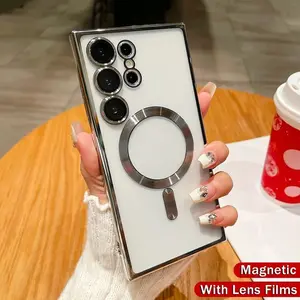 With Lens Films Magnetic Magsafe Electroplating Soft Phone Case For Samsung S26 S25 S24 FE S23 S22 S21 Note 20 Ultra A05S A06 A07 A14 A15 A16 A17 A24 A25 A26 A37 A34 A36 A35 A57 A54 A55 A56 5G Wireless Charging Transparent Anti-fall Phone Casing Cover