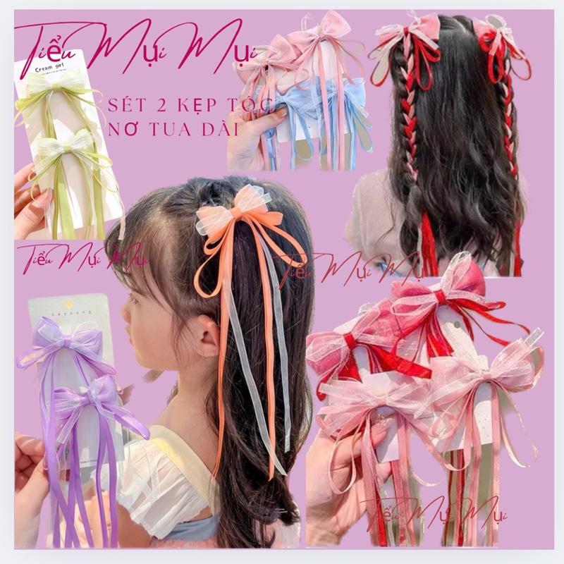  Sét 2 kẹp tóc nơ tua dài tiểu thư cho bé Thun 