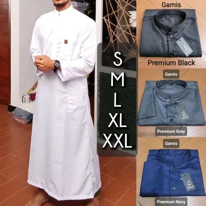 Gamis Jubah laki-laki Bahan Delux Premium Lengan Panjang Model Kancing