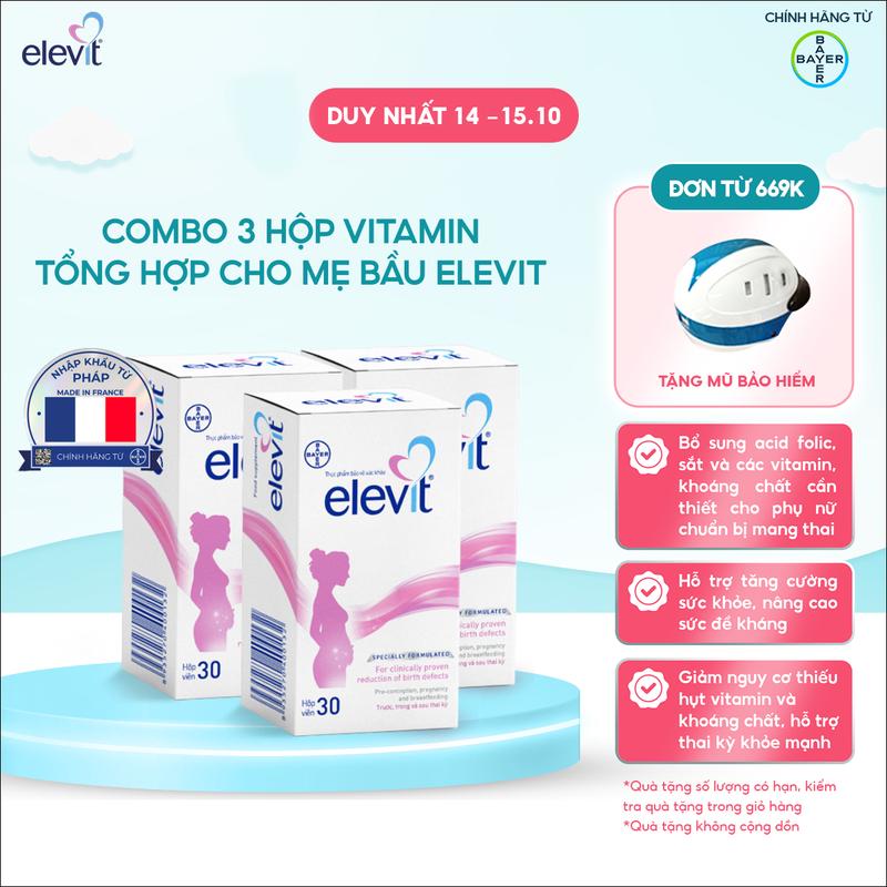 Combo 3 Hộp Vitamin Bầu Tổng Hợp ELEVIT Bổ Sung Vitamin và Khoáng Chất Cho Phụ Nữ Mang Thai và Sau Sinh Hộp 30 Viên x3