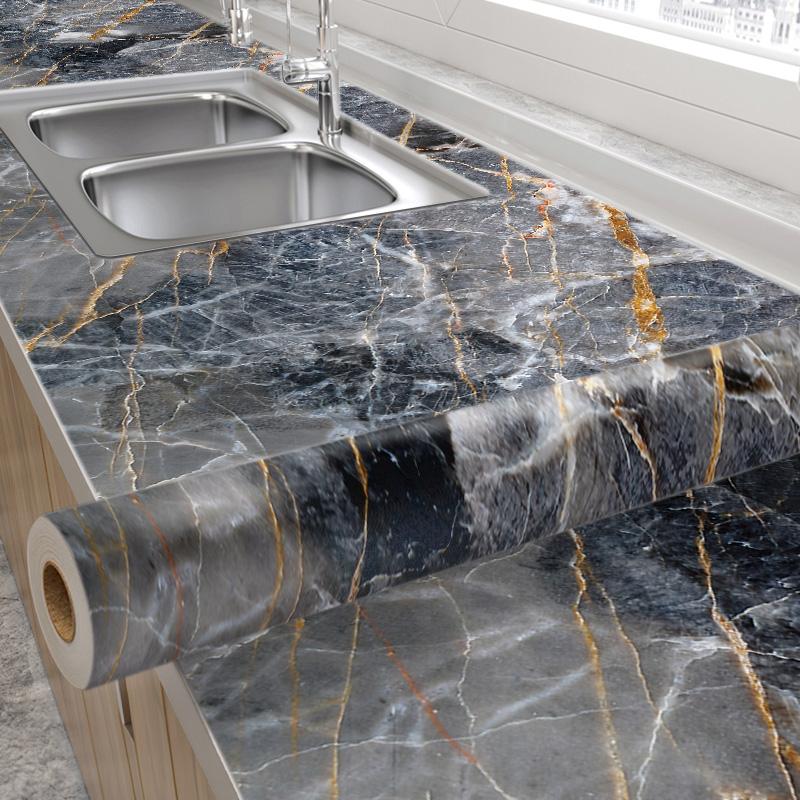 Wallpaper Dapur Anti Minyak dan Panas – Motif marmer 3D, bahan aluminium foil, ukuran 60cm x 6m per roll. Cocok sebagai stiker kertas pelapis dapur yang tahan lama dan praktis 1