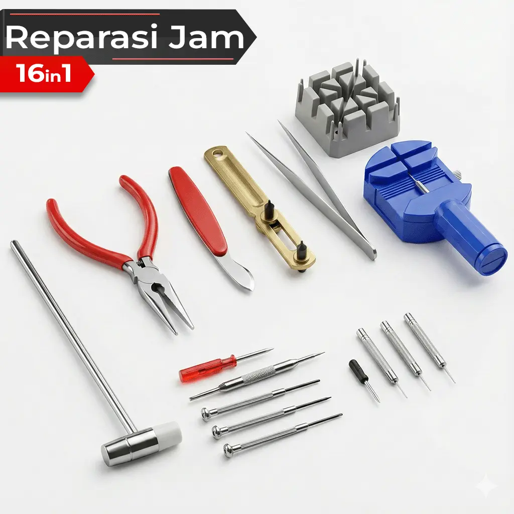 ALLEFIX Reparasi Jam Tangan 16in1 Perangkat Perbaikan Baja Tahan Karat Berkualitas Tinggi dengan Holder Tali Jam Pembuka Jam Palu dan Alat Lengkap - 6889