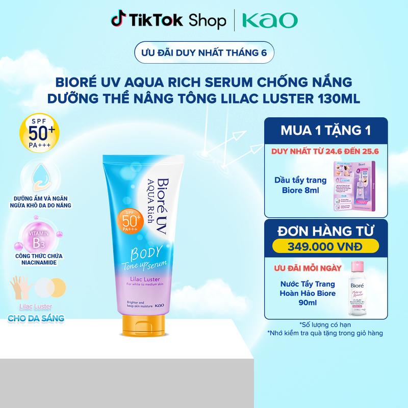 Biore UV Aqua Rich Serum Chống Nắng Dưỡng Thể Nâng Tông Lilac Luster 130ml kem chống nắng body biore