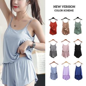 Kamisol dan Set Seluar Pendek, Piyama Loungewear, Untuk Wanita, Bahan Sutera Susu Selesa Pajamas Sleepwear Baju Sleeve