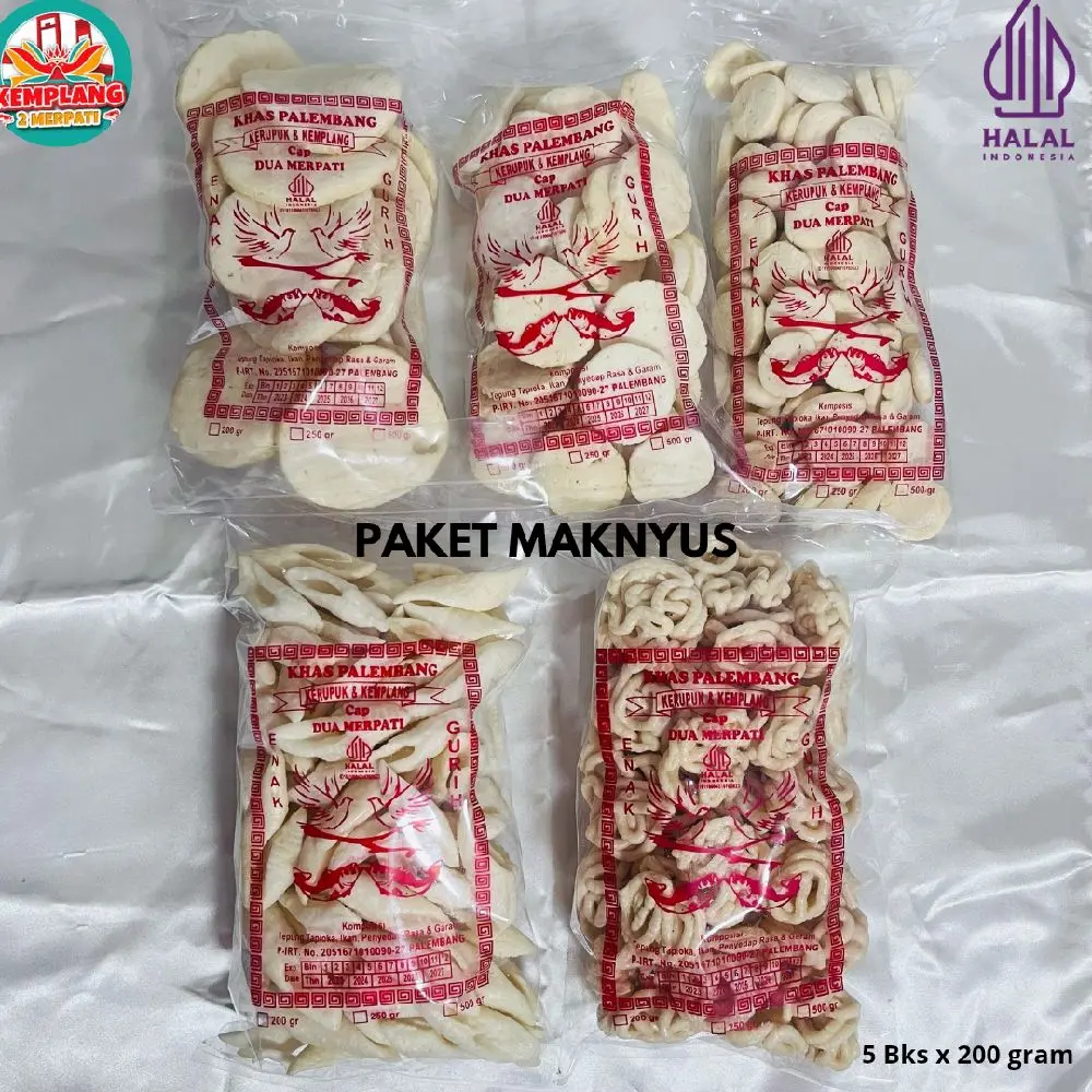 PAKET MAKNYUS ISI 5 BUNGKUS [PESER,KANCING,MINI,BUNCIS, SANGGUL UDANG] 200 GRAM KERUPUK KEMPLANG KHAS PALEMBANG