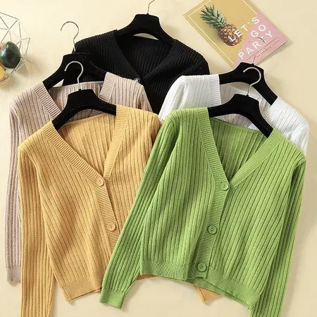 Baju Atasan Pakaian Kardigan Cardigan Cardi Cardy Rajut Outer Casual V neck Knit RIB Crop Pendek Lengan Panjang Longsleeve Adem Hitam Putih Cream Mustard Fashion Anak Remaja Wanita Cewe Cewek Perempuan 10 12 Tahun Kekinian Terkini Terbaru Murah Bisa COD