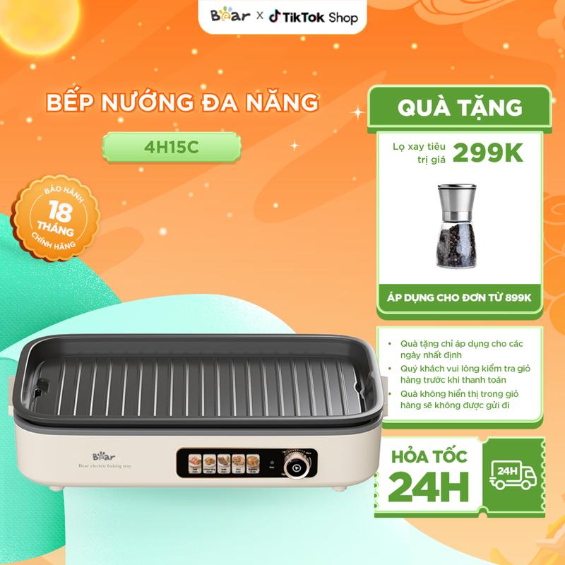 [Ưu Đãi Sốc] Bếp Nướng Bằng Điện BEAR, Bếp Nướng Điện, Bếp Điện Nướng Thịt, Bếp Điện Nướng Đa Năng, Bếp Điện Nướng Không Khói Nóng Nhanh Chống Dính Dễ Vệ Sinh 1500W GR-4H15C