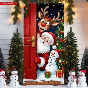 1 pieza de Cubierta para Puerta de Navidad 2D Plana con Patrón Festivo de Acuarela, Decorativa para Cortinas y Marcos de Puertas, Uso Interior y Exterior, Adecuada para Bodas, Despedidas de Soltero, Navidad, Día de San Valentín.