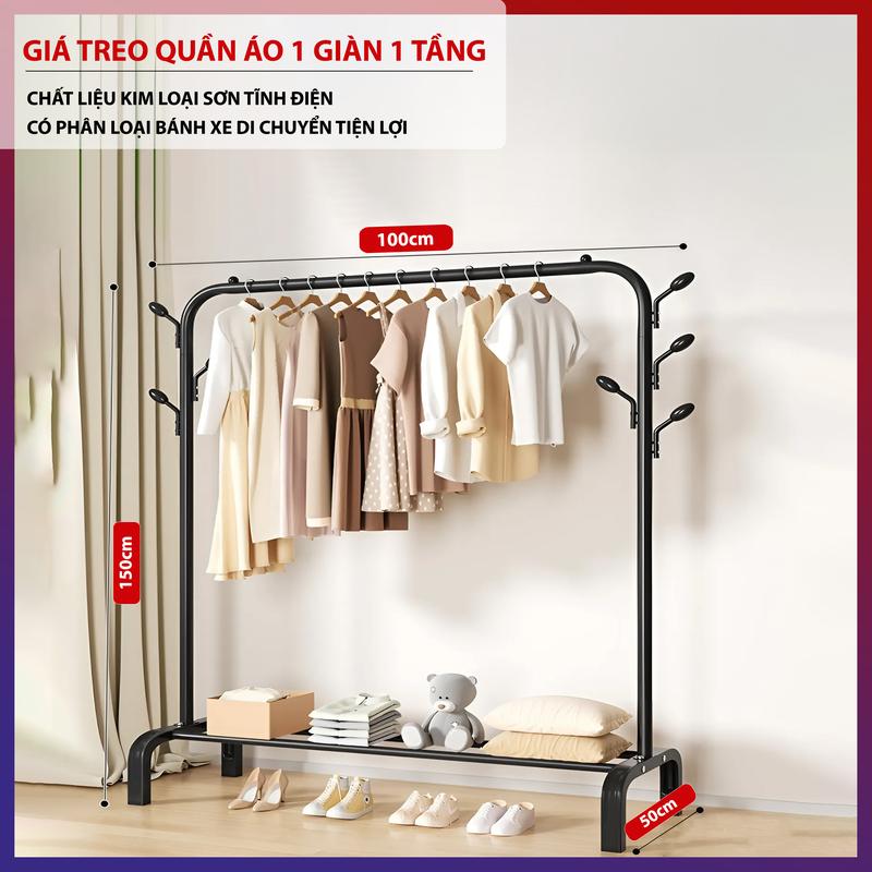 Giá Treo Quần Áo 1 Giàn Treo DLS Kệ Đề Đồ 1 Tầng Để Đồ Bằng Sắt Sơn Tĩnh Điện Kệ Treo Quần Áo Lắp Ráp Đơn Giản Hiện Đại