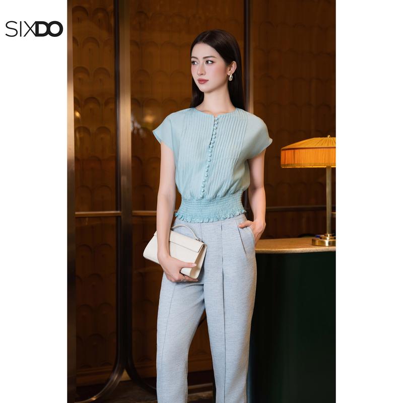 Áo nữ voan tơ xanh mint phối cúc SIXDO (Mint Organza Blouse)