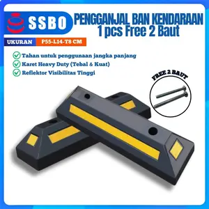 SSBO Pengganjal Ban Mobil Anti Mundur Karet Stopper Wheel Terlaris P55-L14-T8cm 1 PCS Free 2 Baut Made in Indonesia Material Karet Padat Kuat Tahan Lama