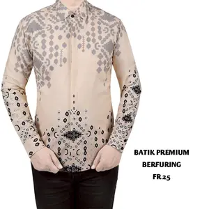 KEMEJA BATIK PRIA LENGAN PANJANG BAJU BATIK PRIA SLIM FIT PREMIUM FURING FORTUN REMO FR 25 WARNA BUTTER YELLOW