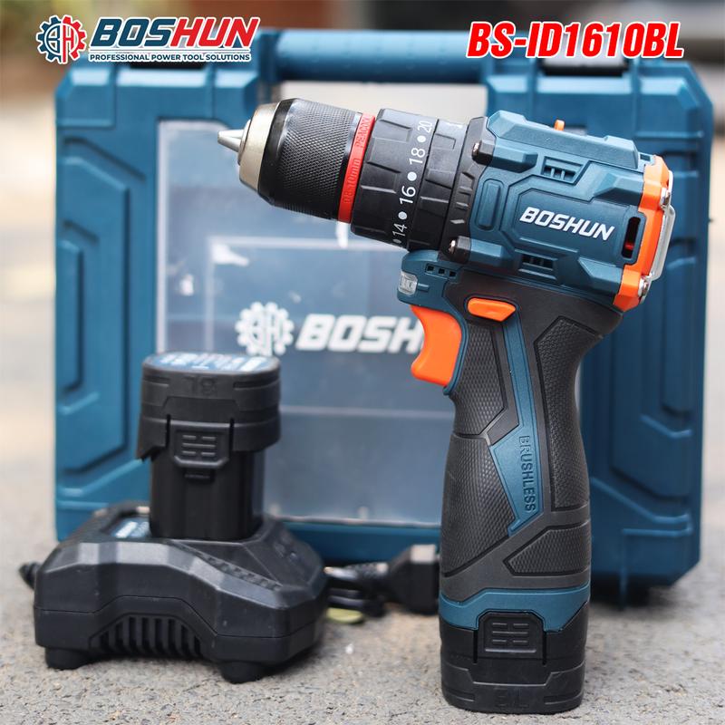 Máy Khoan 3 Chức Năng Boshun 16.8V - BS-ID1610BL - Lực siết 55N.m - Động Cơ Từ Cao Cấp - 2 Pin 4 Cell 16.8V 2Ah - Bảo Hành Chính Hãng khoan không dây diy