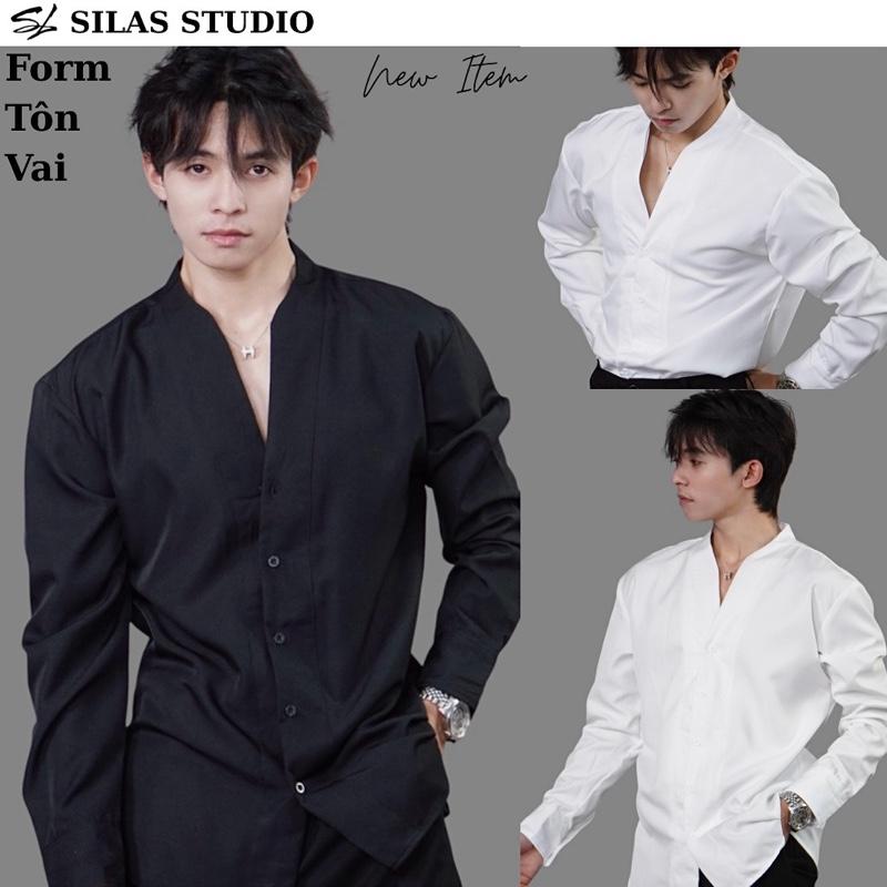 Deal Mở Bán Form Tôn Vai Áo Somi SILAS Romann Cổ V Hàn Cotton Chéo Nam Chiết Eo - ASL13