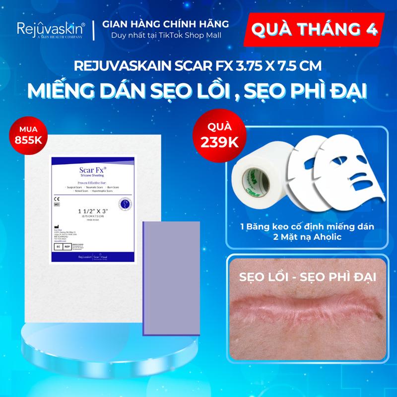 Miếng Dán Sẹo Silicone Hỗ Trợ Làm Mờ và Làm Xẹp Sẹo Lồi - Sẹo Phì Đại - Sẹo Phẫu Thuật Rejuvaskin Scar FX 3.75 x 7.5 cm, Tái sử dụng được 30-45 ngày skin care