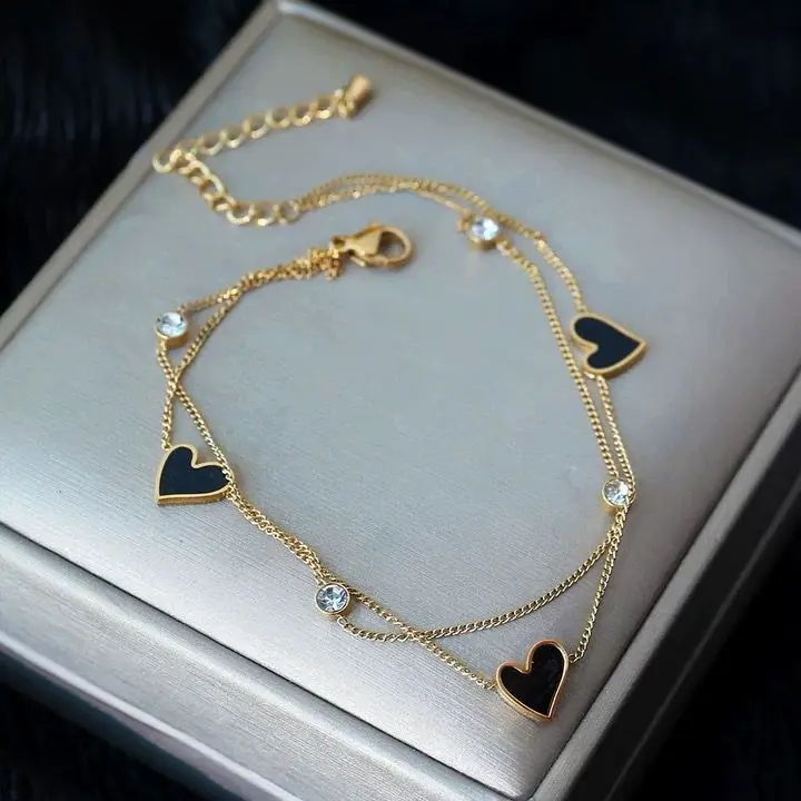 Gelang Tangan Terbaru Wanita Dua Layer Di Tambah 3 Love Hitam Dan 3 Mutiar4 Terlaris Bracelets 4