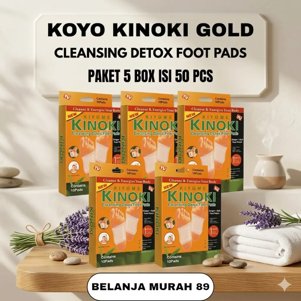 NEW Paket 5 BOX ISI 50 PCS Kinoki Gold Detox Foot Pads Koyo Penyerap Racun Dalam Tubuh Secara Alami - BELANJA MURAH