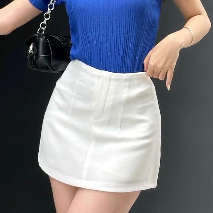 Chân váy A lưng cao che bụng có quần bảo hộ cùng chất vải kaki mỏng mát chống nhăn tốt Nữ Voi Cotton