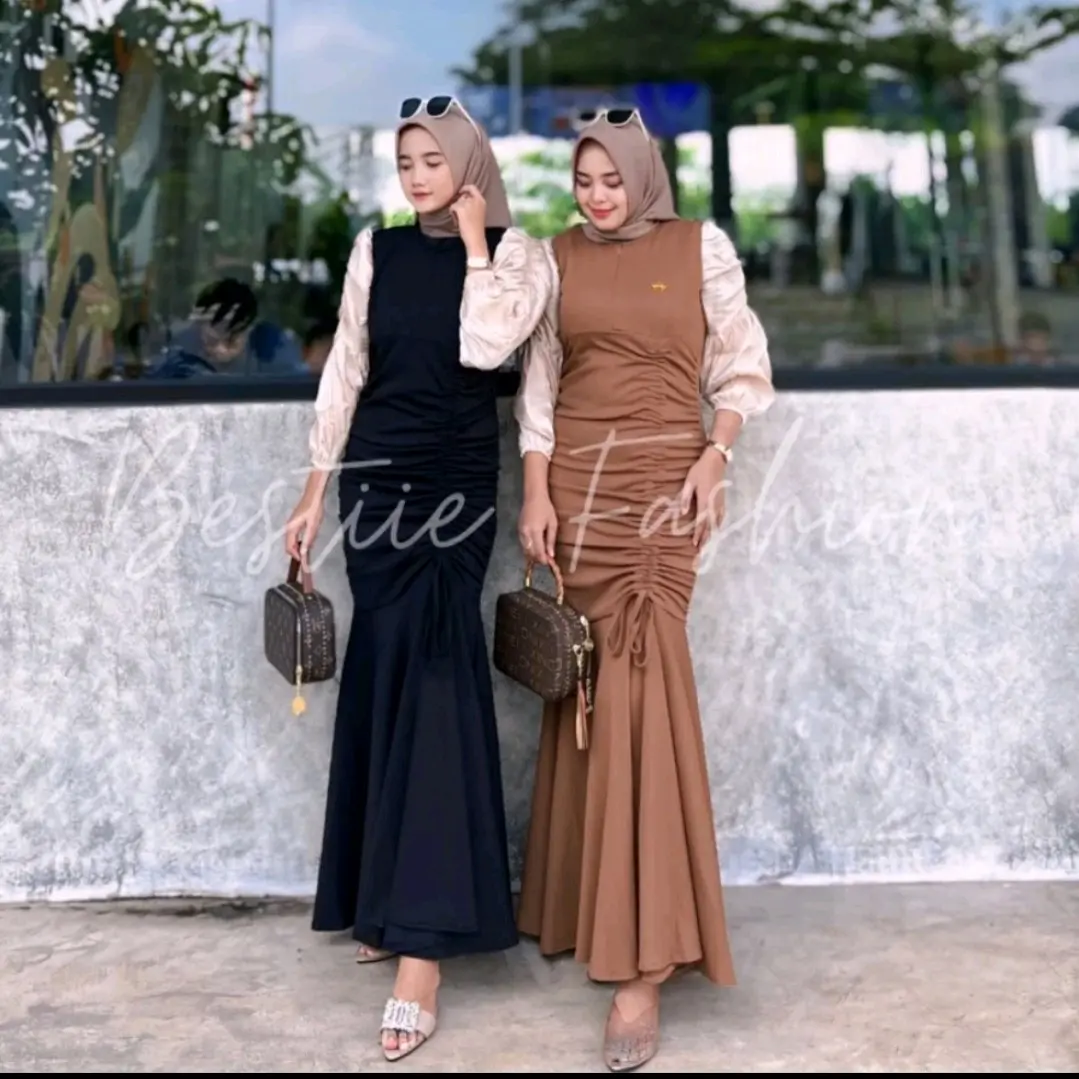 YUMNA Dress Wanita Dewasa Remaja Ootd Kondangan_ Gamis  Muslim wanita Busui_Gamis Serut Terbaru  Crinkle Airflow