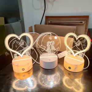 Pplus Lampu Tidur Lucu Bentuk Hati Lampu Akrilik 3D Malam Led/（Kuning hangat）Warna Keren Lampu Kamar Aesthetic / Steker + sakelar lampu tidur aesthetic / hadiah lampu malam berubah warna / hadiah ulang tahun / hadiah pernikahan/promo elektronik termurah