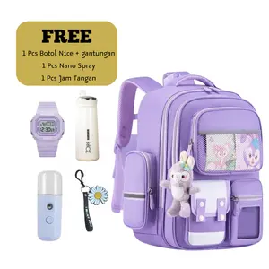 Tas Ransel Anak Sekolah Motif Hewan Rubah Free Botol Minum Jam Tangan Dan Gantungan Lucu 5 in 1 Fashion