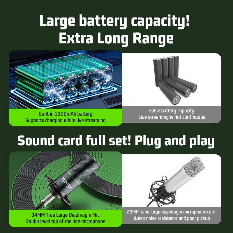 koorfly-KF01 sound card ZX320 mic set Audio Bluetooth External Peralatan Bernyanyi atau siaran langsung dengan headphones dan microphone 8