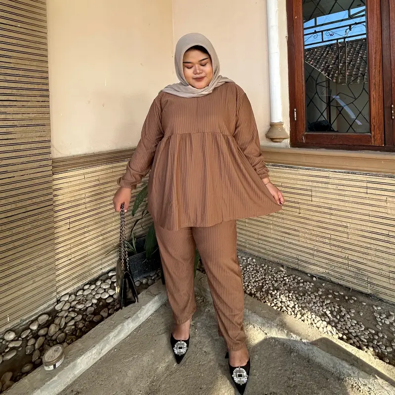 LR - ONE SET PUFFY JUMBO SETELAN CELANA BUSUI LENGAN BALON BIGSIZE IMPORT SETCEL  FLOWY MELAR KNITIING s/d BB 110kg Atasan 0