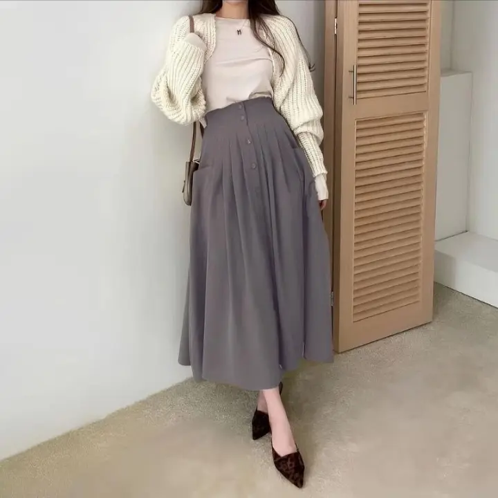 Rok nuna skirt Korea style bahan cotton twill // rok wanita model kancing // Nuna skirt Rok wanita kekinian 2