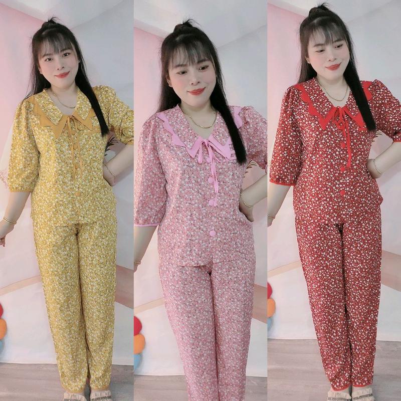 Quần dài Đồ bộ nữ vải lụa hàn cổ bâu tay lỡ nhiều họa tiết màu sắc dễ thương size 40-68kg