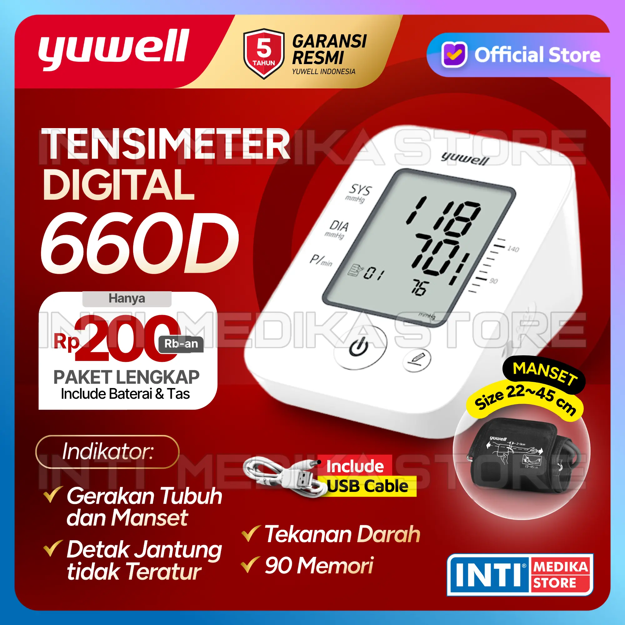 YUWELL - Tensimeter Digital YE 660D | Tensi Pengukur Tekanan Darah