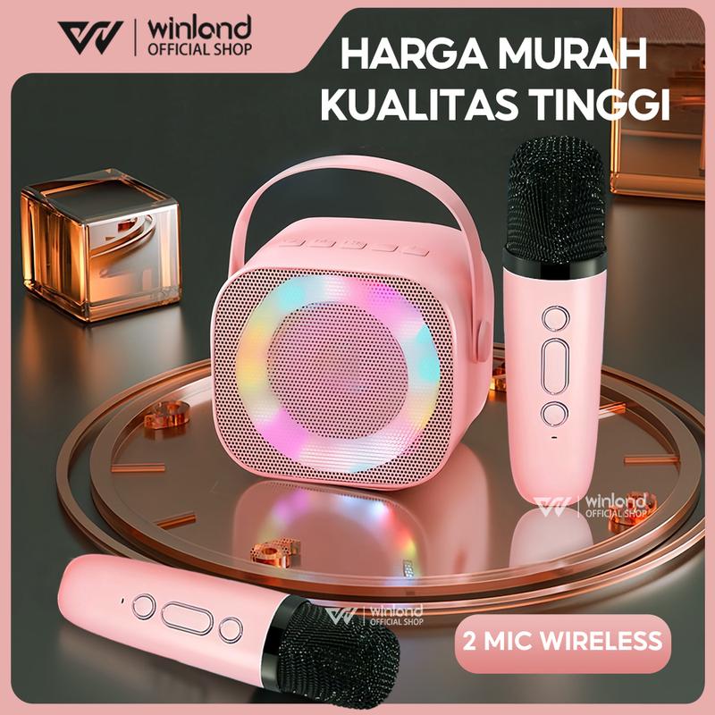 (COD) Winland Speaker Bluetooth Karaoke 2 MIC 1 SET Portable Mini Speaker Bluetooth Bass Wireless Jam speaker listrik 2