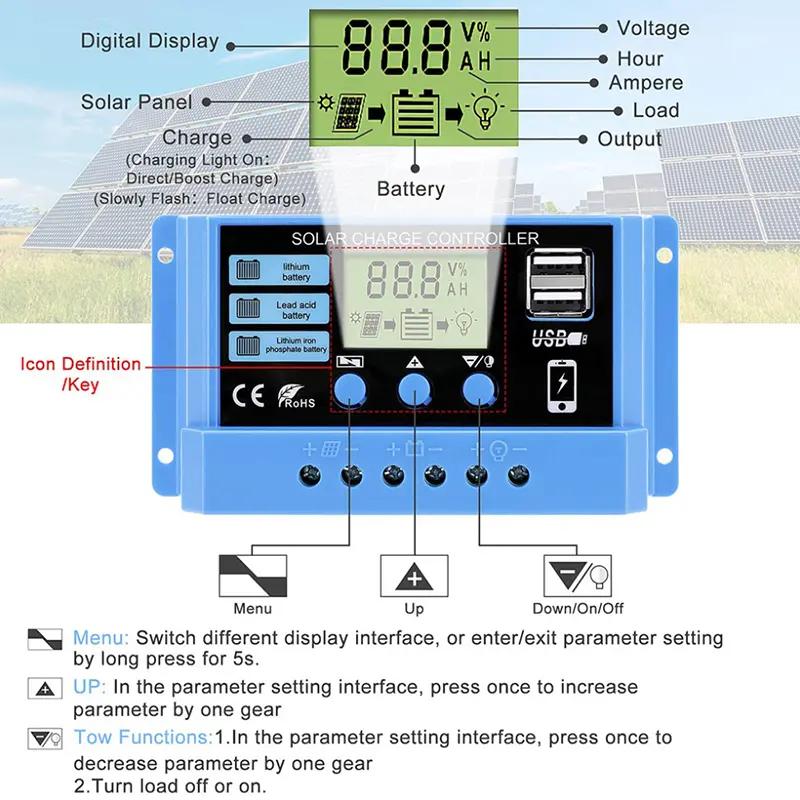 30a 20a 10a bộ điều khiển sạc năng lượng mặt trời 12V 24V tấm pin mặt trời tự…