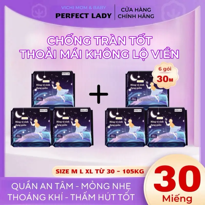 【MUA 3 TẶNG 3】Băng Vệ Sinh Dạng Quần PERFECT LADY (Gồm 30 Miếng) mềm mại, thấm hút tốt, không lộ viền, dùng được cả ngày lẫn đêm/phụ nữ sau sinh Tampon Nữ