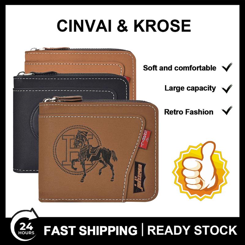 Ví Nam, Ví Ngắn, Có Ngăn Đựng Thẻ ID, Khóa Kéo, Túi Ẩn, Ngăn Đựng Thẻ, Sức Chứa Lớn, Chất Lượng Cao, Ví Gấp Ba Lần, Làm Bằng Da PU, Ví Hình Chữ Nhật Sành Điệu Và Thường Ngày Wallet Nhiều Ngăn