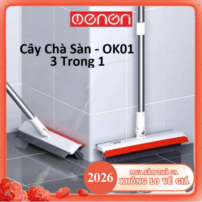  Cây Cọ Sàn Nhà Tắm 3 trong 1 - Bộ Chổi Cọ Toilet Có Gạt Nước Cán Dài 120cm Chất Liệu INOX Bàn Chải 21cm 