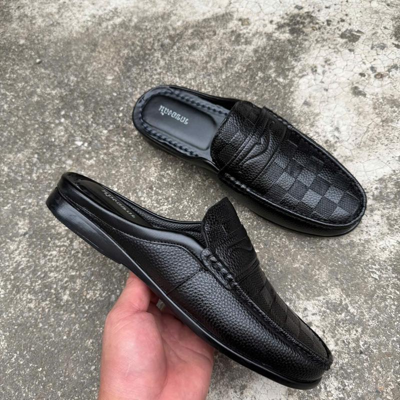  giày sục nam in caro  mặt cười da sân mưu hạt đế cao su có khâu đế sze 398-43 bảo hành 3 thấng 