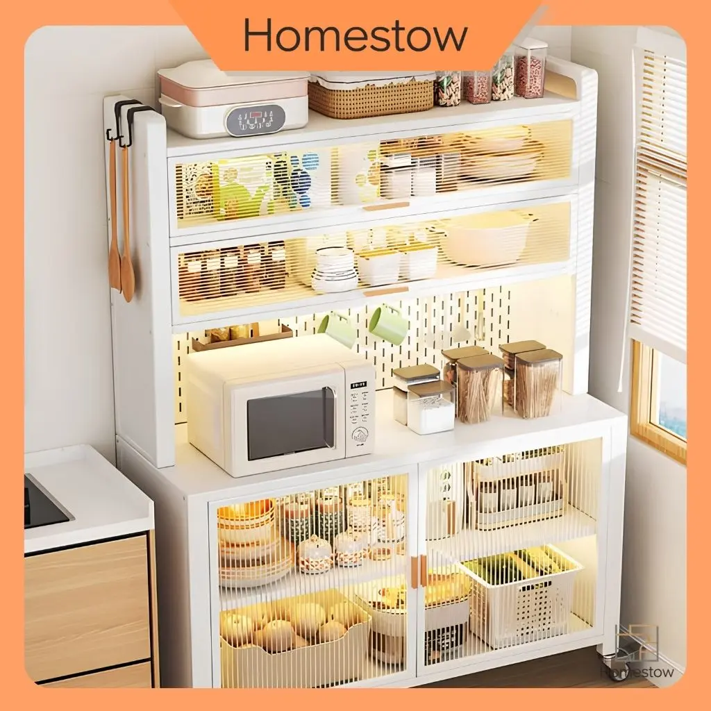 HomeStow Lemari Dapur Serbaguna Rak Piring Tertutup Anti Debu Lemari Minimalis dan Modern