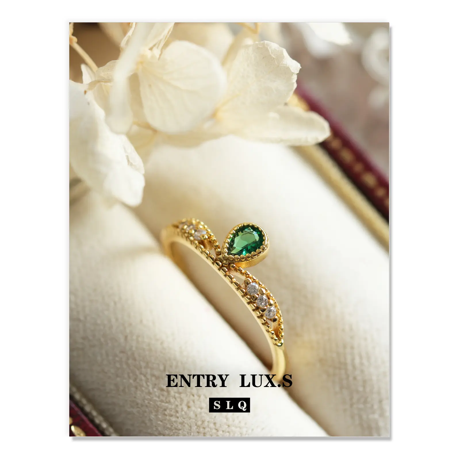 Light luxury s925 silver emerald Hao Shi droplet shaped ring with adjustable female opening, retro and high-end feel