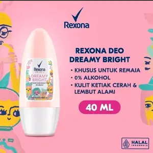 Rexona Roll On Deodorant Antiperspirant Dreamy Bright 40 ml Khusus Remaja 0% Alkohol Kulit Ketiak Cerah Lembut Alami Halal