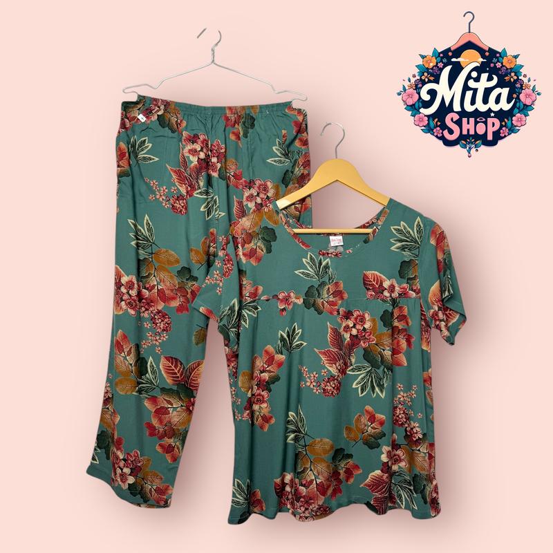 Đồ Bộ Nữ Trung Niên Quần 9 Tấc Tay Ngắn - Tôn Nhung Mềm Mượt, Thoáng Mát, Sang Trọng - Big Size 49-90 kg | Quần Áo Nữ Women