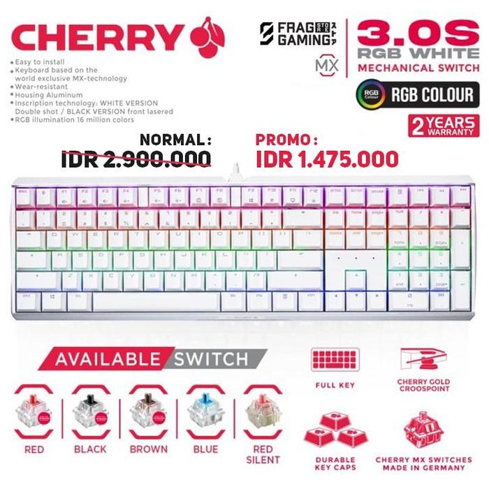 Gambar Cherry MX CherryMX 3.0 S / 3.0S RGB White RGB Full Mechanical Keyboard dari FRAG GAMING STORE Kota Administrasi Jakarta Utara Tokopedia