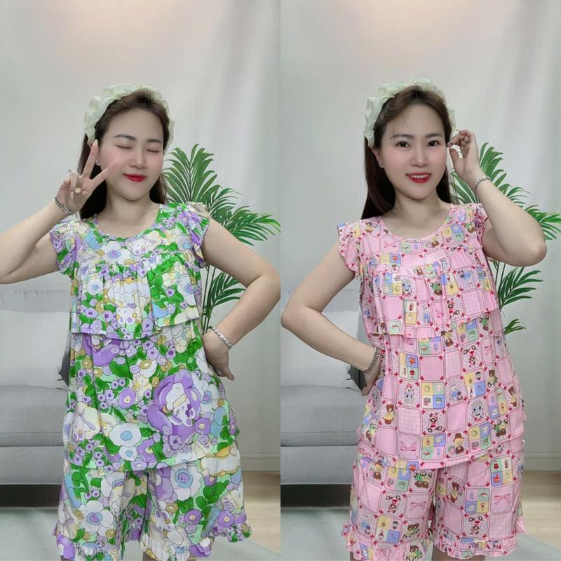 TL257_Đồ Bộ Nữ Măc Nhà Quần Đùi Áo Cánh Tiên Bèo Ngực Hoạ Tiết Dễ Thương Chất Tole Lanh 2 Da Mềm Mịn Mát Thấm Hút Mồ Hôi Có size Nữ Women Top Voi Quần Ngủ Nhung Nhung do boxinH