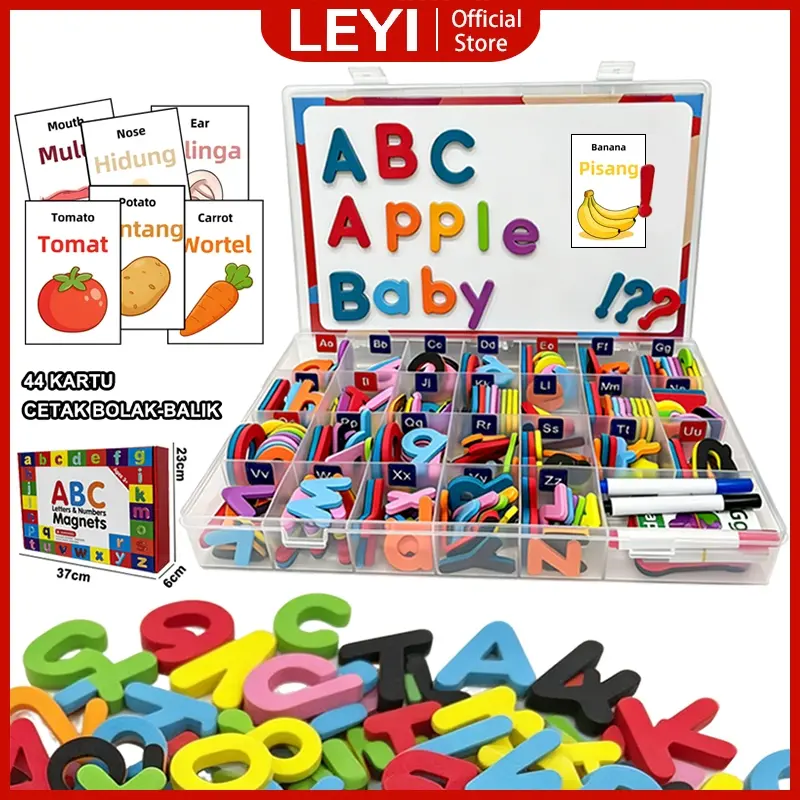 LEYI Mainan Magnet Anak Edukasi Indonesia Inggris Anak Belajar Huruf Dan Angka Movable Alphabet