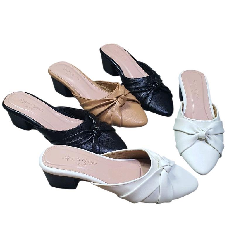 GIÀY sục mũi nhọn cao 5p trang Trí Nơ Ú Đế Đúc Liền  Da Pu Mềm  NGUYÊN NGUYÊN STORE 87  GiàY Nữ dép 5 phân