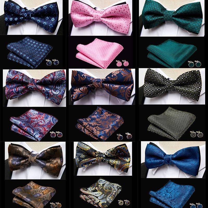 Product Introduction of 10114Men's Bowtie Pocket Square Cufflinks 3pcs Set Groom best man emcee host formal suit trendy bow tie suit 7