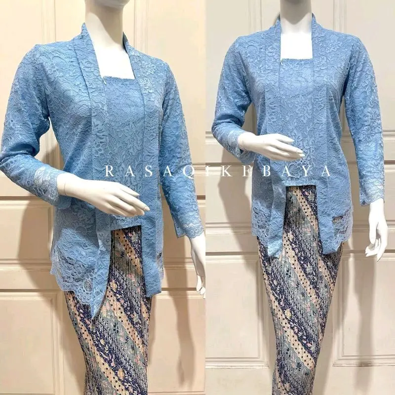 Set Kebaya Kutubaru Brokat/Kutubaru Floy Kartini Panjang Dress Wanita Baju Kondangan Remaja - Dewasa, Pesta, Setelan, Atasan, Katun Tunik Wisuda Hitam Bawahan Semi Silk 8