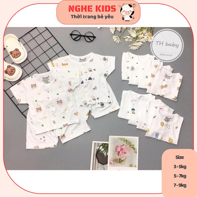 Combo 4 bộ cộc tay cho bé Quần áo sơ sinh Bộ avalew cúc giữa Đồ bộ bé trai bé gái Thun lạnh