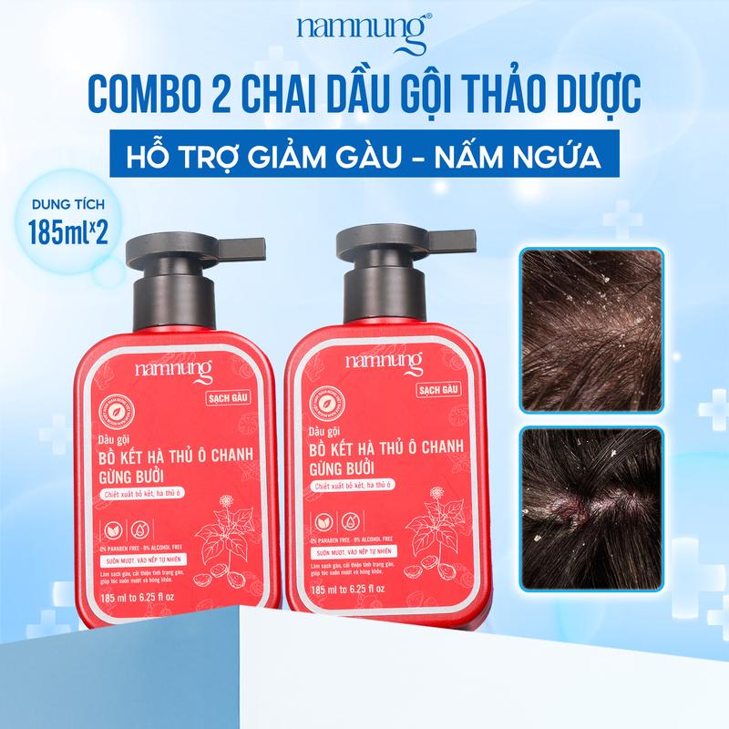 [Rẻ vô địch](Bán chạy)Combo 2 chai dầu gội thảo dượċ Nam Nung hỗ trợ giảm nấm, hỗ trợ giảm gàu mảng dung tích 185ml Dưỡng Tóc