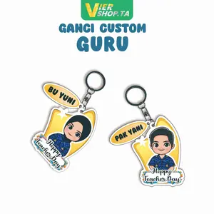 VierShop.TA Gantungan Kunci Akrilik HAPPY TEACHER DAY Versi Guru Custom Nama - Hadiah Ulang Tahun & Souvenir - Ganci Lucu & Unik - Bahan Akrilik Berkualitas - Print Tajam 1 Sisi - Ukuran 25 cm